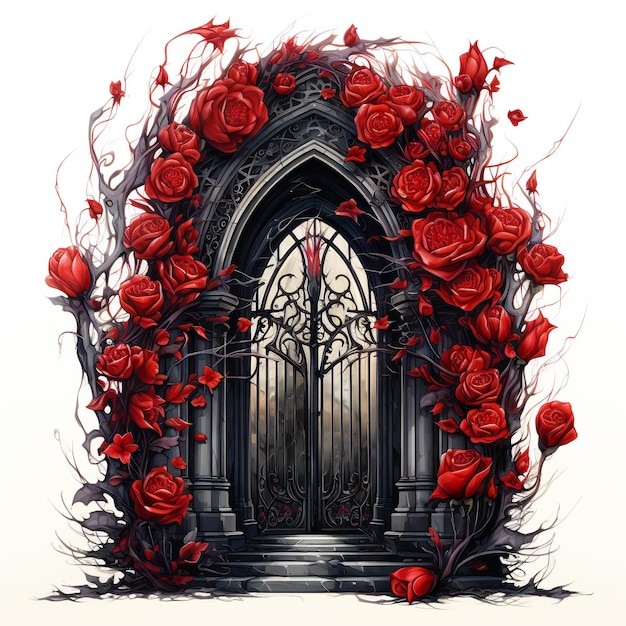 Entwurf mit Rosen Gothic Graphic Art Gothic Clipart Gothic Gate