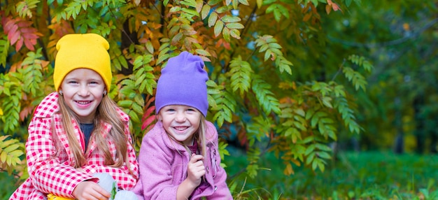 Entzückende kleine Mädchen am schönen Herbsttag draußen