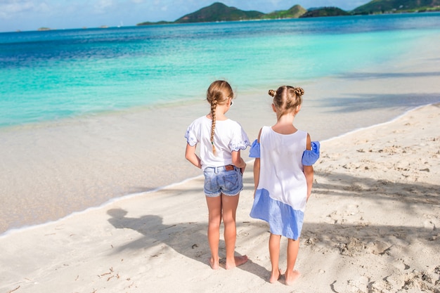 Entzückende kleine Mädchen, die auf den Strand gehen