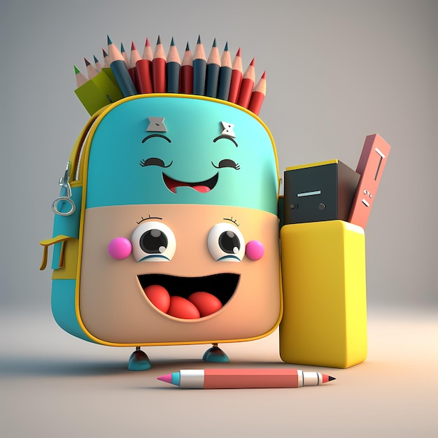 Foto entzückende und niedliche schultasche 3d-illustration