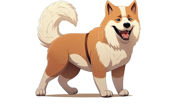 Entzückender animierter Hundecharakter Akita auf weißer Leinwand