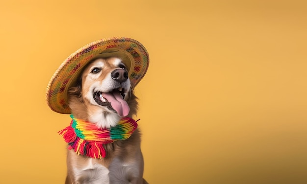 Entzückender Hund mit mexikanischem Sombrero-Hut, Cinco De Mayo-Mode