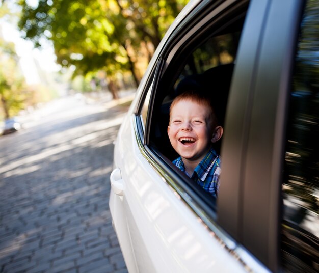 Entzückender kleiner Junge im Auto