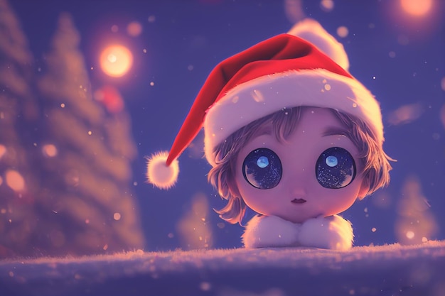 Entzückender Weihnachtsmann auf einem bokeh Hintergrund mit Schnee Weihnachtshintergrundkonzept