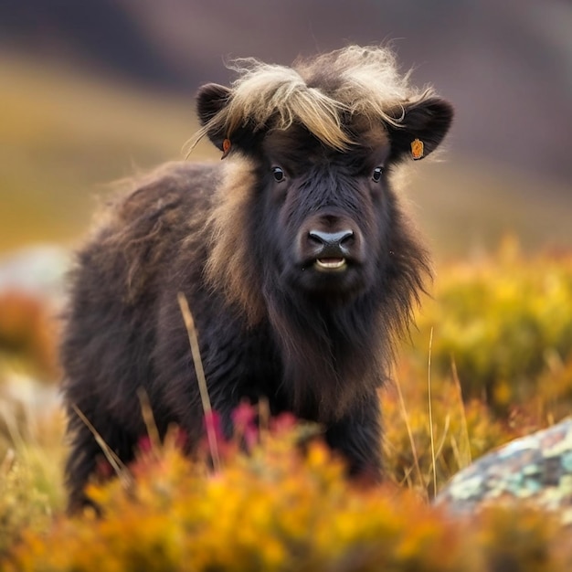 Entzückendes flauschiges Baby-Yak, verspielt