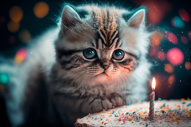 Entzückendes Kätzchen, das einen Geburtstag feiert Generative KI