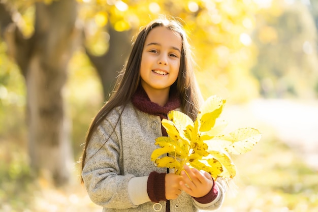 Entzückendes kleines Mädchen im Freien am schönen Herbsttag.