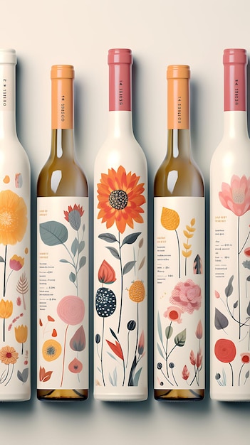 Envases de etiquetas de vino caprichosos y coloridos con un color lúdico y pastel diseño de ideas conceptuales creativas