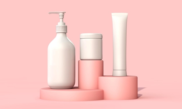 Envases de maquillaje cosmético blanco en blanco para el cuidado de la piel 3D Render