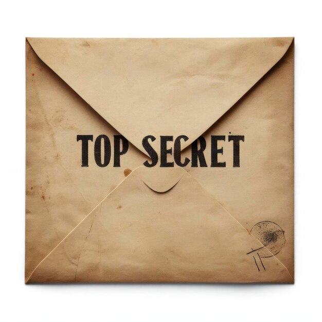 Envelope antigo com a inscrição Top Secret em fundo branco ai generativo