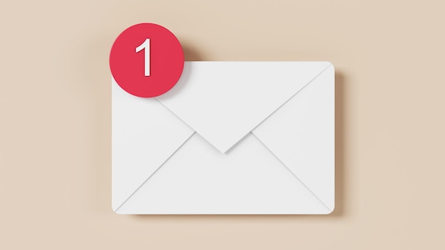 Envelope branco com renderização do Messenger 3D de notificação