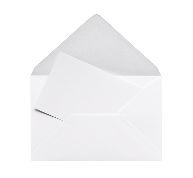 Foto envelope com nota em branco isolada no branco