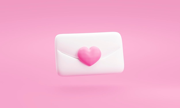 Envelope de Amor 3D ou mensagem romântica de carta de amor ícone de coração rosa ou desenho de conceito de amor símbolo