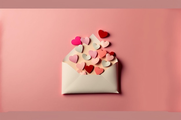 Envelope de carta de amor com coração de papel artesanal.