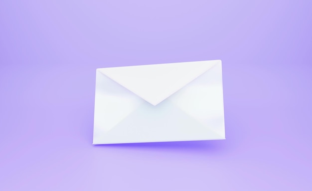 Envelope de correio branco caindo no chão em um fundo lilás Notificação por e-mail 3D render illus