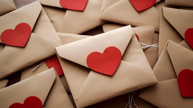 Envelopes de artesanía con corazones de color rojo Cartas de amor románticas