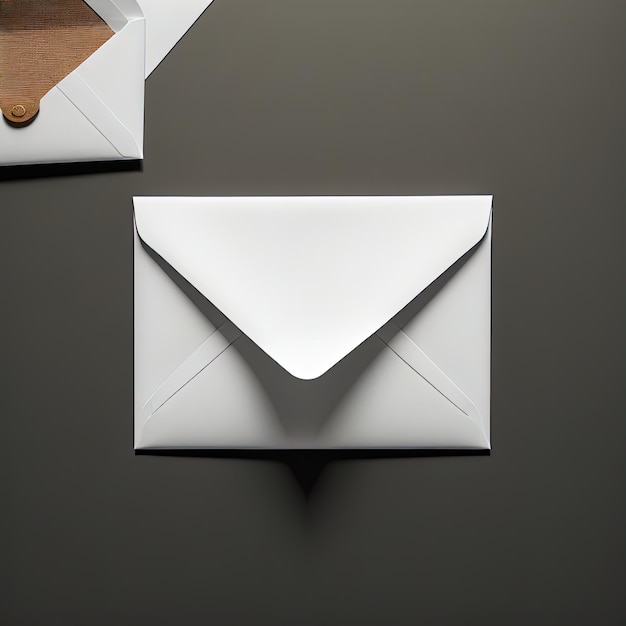 envelopes brancos em branco sobre fundo escuro espaço plano para envelope textwhite em uma t de madeira preta