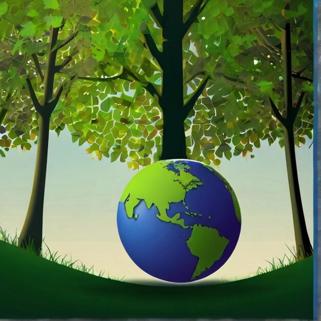 Foto environmental protection and csr concept with globetree with globe against green background