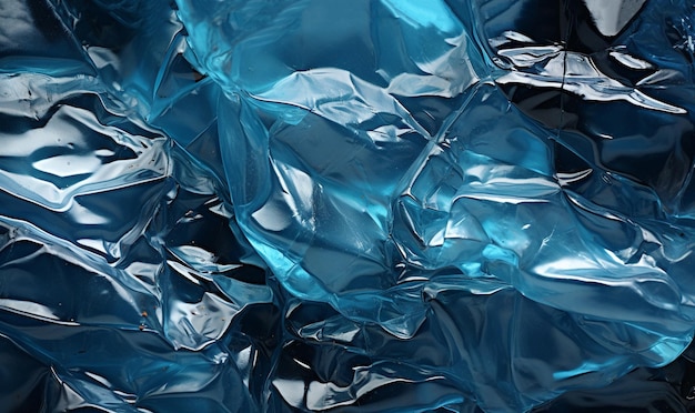 Envoltura de plástico transparente sobre fondo azul y oscuro plantilla de efecto de superposición de textura en blanco limpio iso