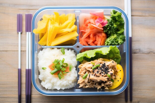 Foto envolturas de lechuga con pimientos juliana y hummus en una caja de bento