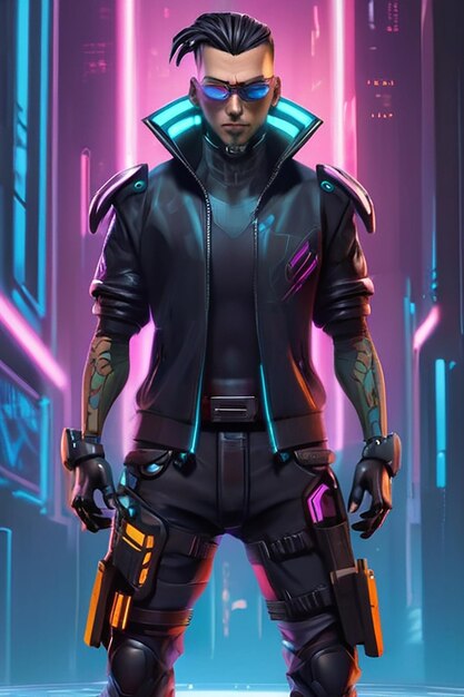 Envolvendo Cyberpunk Character Vector Art para Marketing e Branding Conceito de Visão Frontal