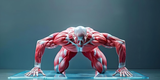 Foto envolver os principais músculos em um pushup exemplo de treinamento eficaz de força no corpo superior conceito técnicas de pushup exercício no corpo superior envolvimento muscular treinamento de força dicas de fitness