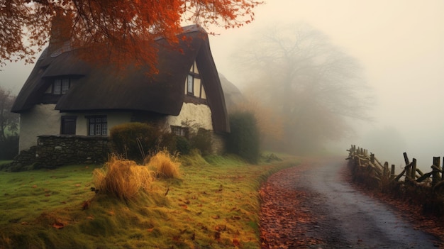 Envuelto en el deleite del otoño Misty Serenity Una encantadora cabaña con techo de paja en AR 169