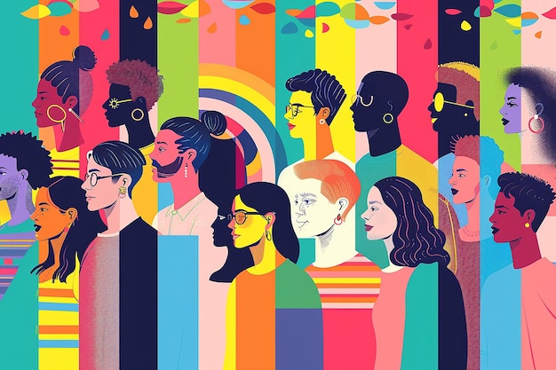 eople fondo personas de diferentes razas en un fondo arco iris concepto del mes del orgullo