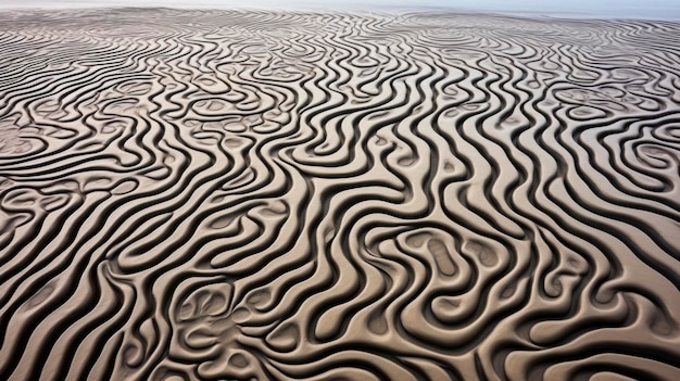 Ephemere Muster im Sand bei Ebbe mit generativer KI-Technologie