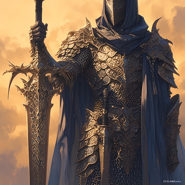 Epic Armor Fantasy Knight em Equipamento de Batalha Medieval