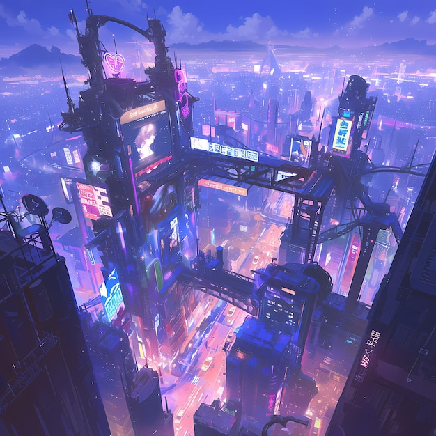 Epic Cyber Cityscape in der Nacht