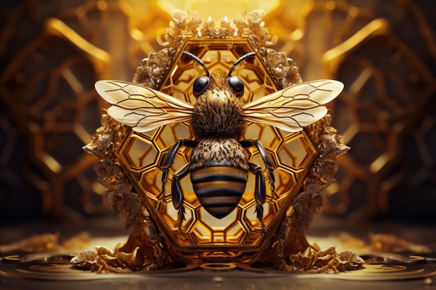 Foto epic honey bee hive cubo geométrico concepto de abeja reina ia generativa