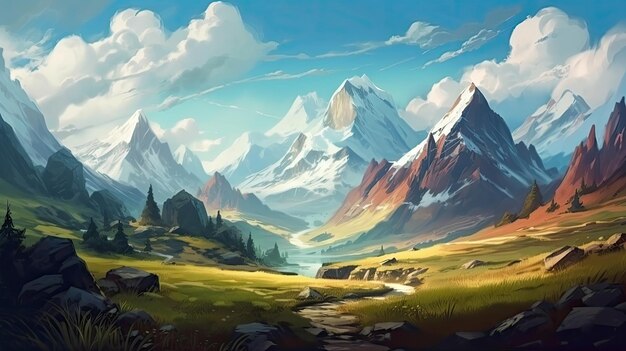 Epic Mountain Adventure en estilo de arte digital