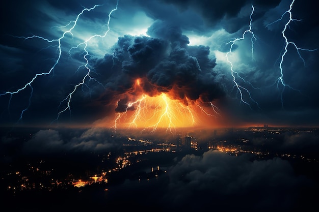 La épica tormenta eléctrica de la furia de la naturaleza ilumina el cielo nocturno