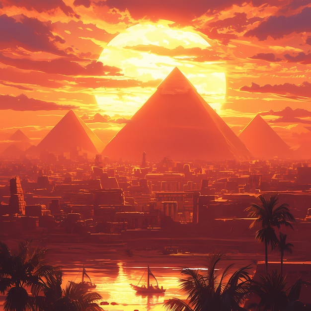 Foto el épico amanecer sobre las grandes pirámides