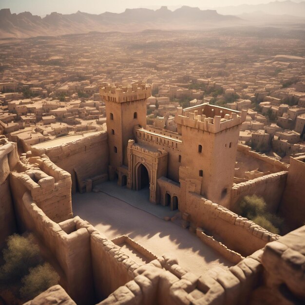 Foto Épico cinematográfico tiempo bíblico inmensa ciudad altas murallas puerta gigante como un rey castillo desierto todo