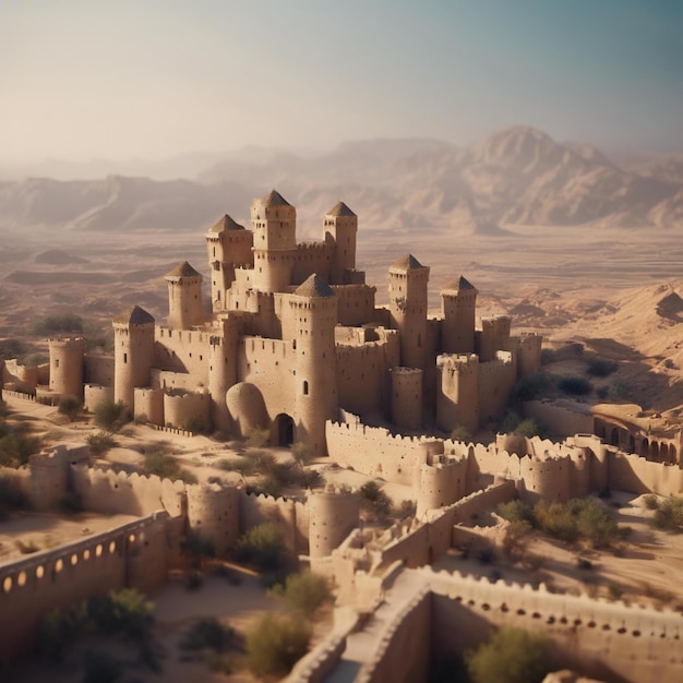 Foto Épico cinematográfico tiempo bíblico inmensa ciudad altas murallas puerta gigante como un rey castillo desierto todo