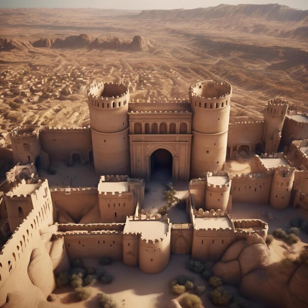 Foto Épico cinematográfico tiempo bíblico inmensa ciudad altas murallas puerta gigante como un rey castillo desierto todo