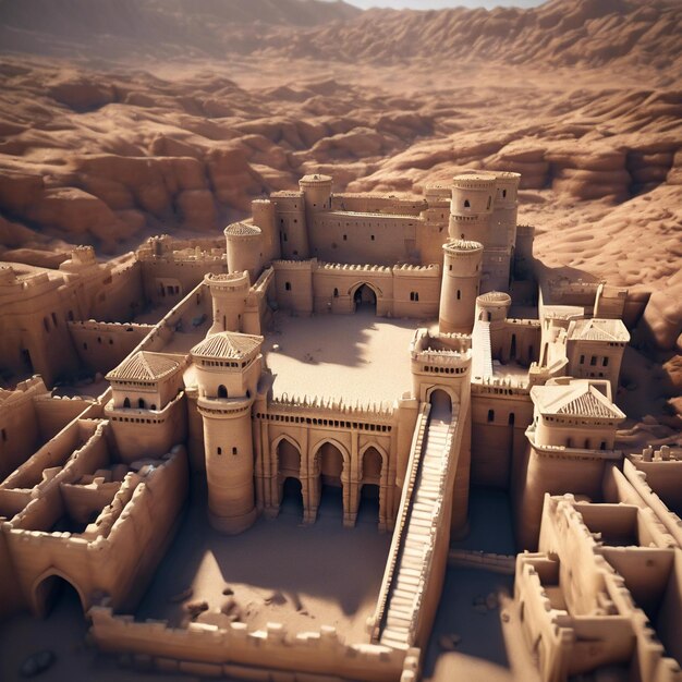 Foto Épico cinematográfico tiempo bíblico inmensa ciudad altas murallas puerta gigante como un rey castillo desierto todo