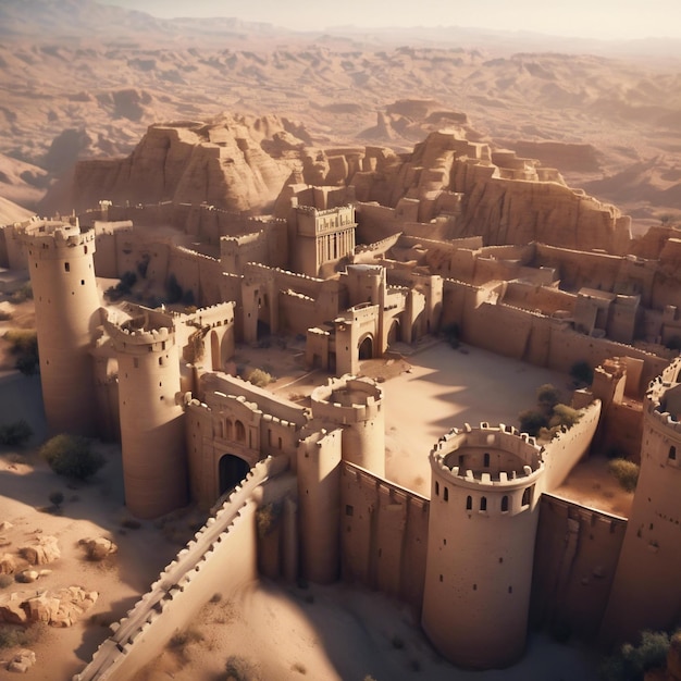 Foto Épico cinematográfico tiempo bíblico inmensa ciudad altas murallas puerta gigante como un rey castillo desierto todo