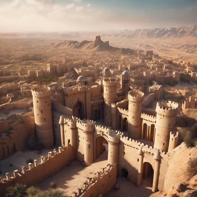 Foto Épico cinematográfico tiempo bíblico inmensa ciudad altas murallas puerta gigante como un rey castillo desierto todo