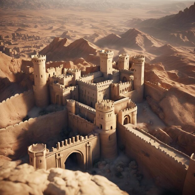 Foto Épico cinematográfico tiempo bíblico inmensa ciudad altas murallas puerta gigante como un rey castillo desierto todo