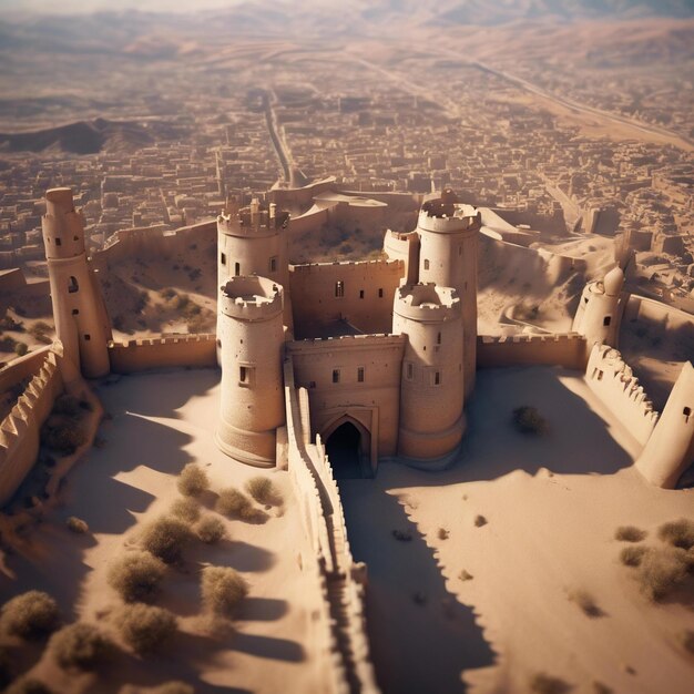 Foto Épico cinematográfico tiempo bíblico inmensa ciudad altas murallas puerta gigante como un rey castillo desierto todo