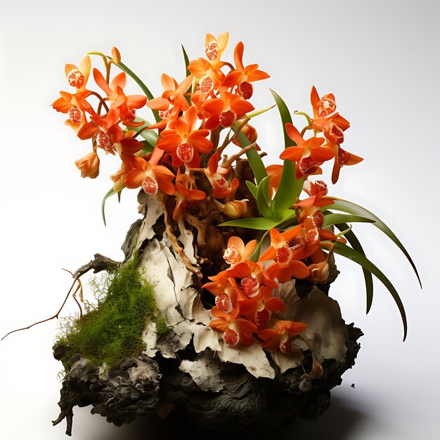 Foto epidendrum radicans racimos de flores de naranja reedlike pse planta y registro en fondo blanco