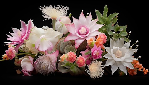 Epiphyllum oder Orchidee isolierter schwarzer Hintergrund