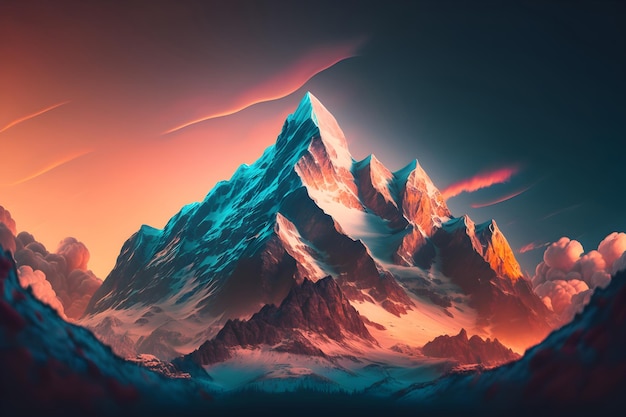 Epische Berglandschaft, pastellfarbene, lebendige Farben, generative ai