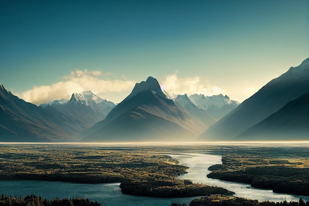 Epische neuseeländische Landschaft Fiordland-NationalparkSchöne BeleuchtungVolumetrische BeleuchtungBerge