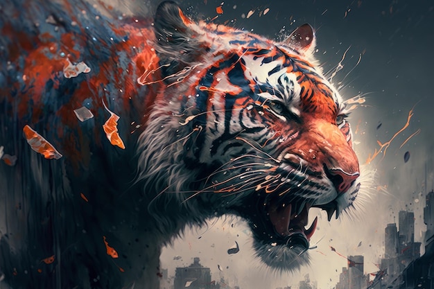 Epische Tigerkopfillustration Porträt eines Tigers in der Nacht