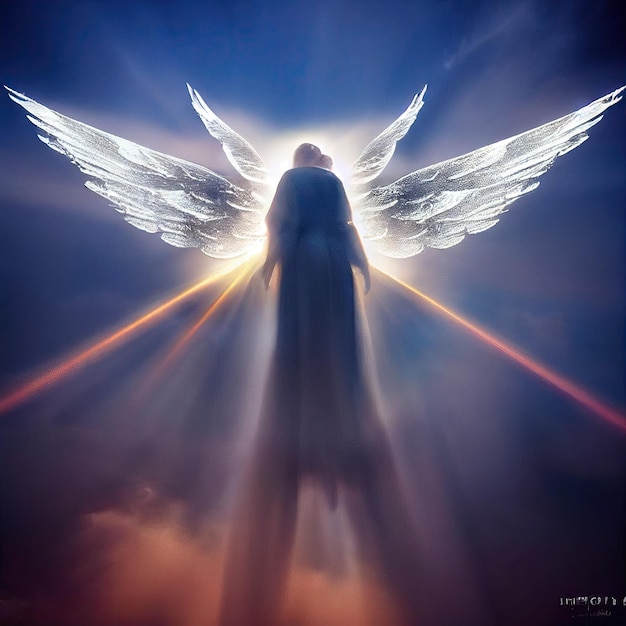Epischer Engel mit großen Gewinnen im Himmel