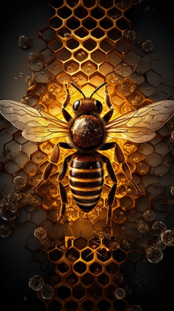 Epischer Honigbienenstock, geometrischer Würfel, Bienenkönigin-Konzept, generative KI